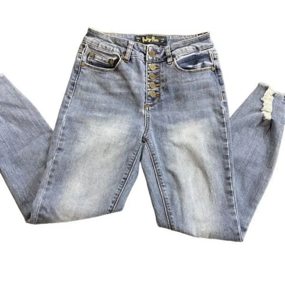 Indigo Rein Raw hem skinny jeans button fly w25 l27